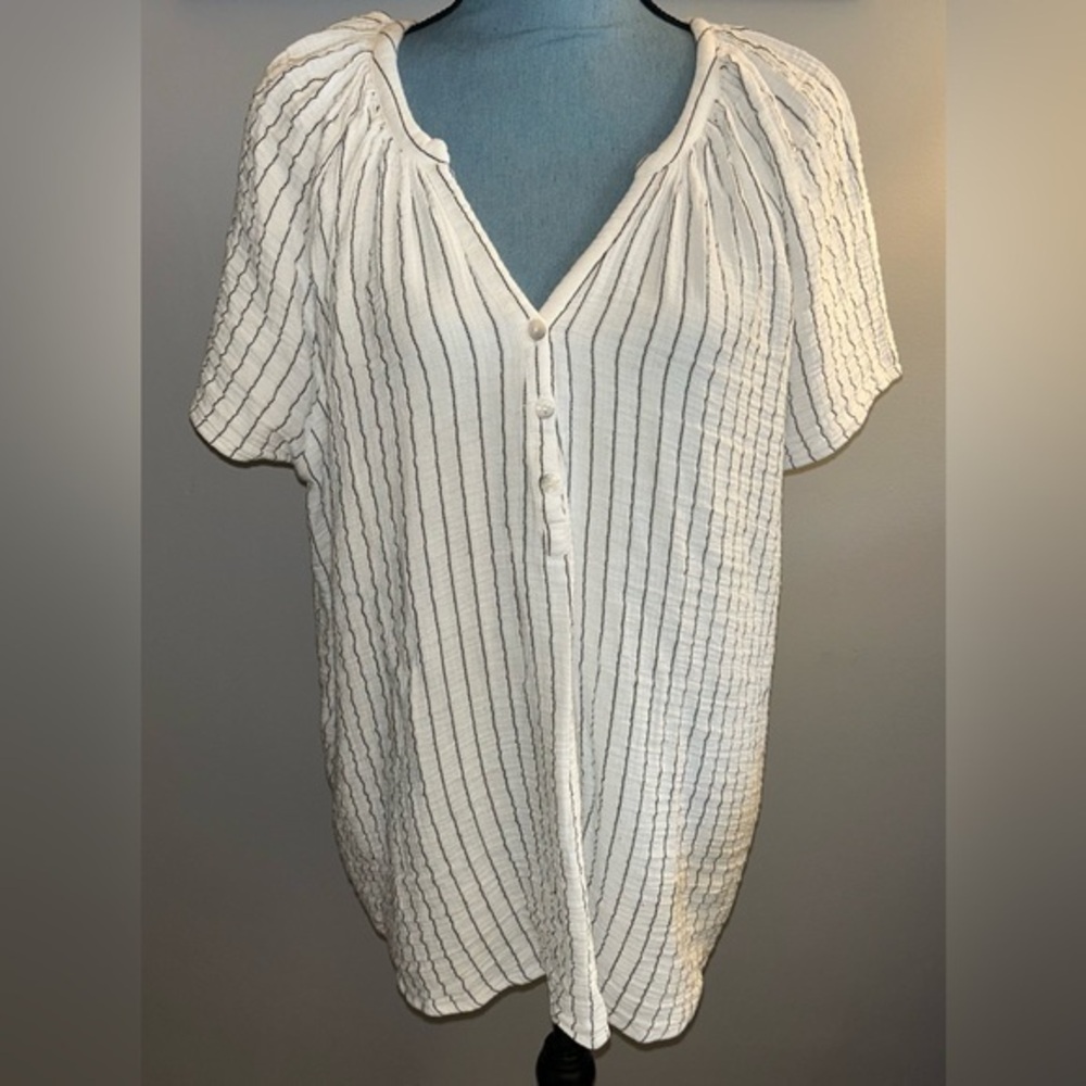 Joie blouse pop over lightweight airy striped cotton blend shirt Size 1X In EUC
